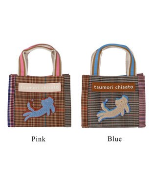tsumori chisato CARRY フレームチェックキラネコ ハンドバッグ 手提げ ミニバッグ ピンク