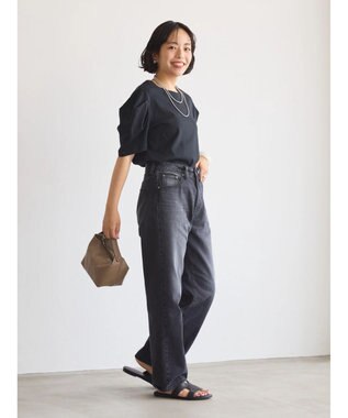 AMERICAN HOLIC 接触冷感タックスリーブ５分袖カットプルオーバー Black