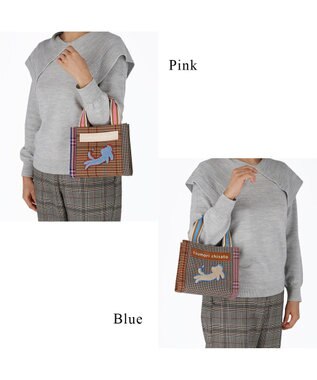 tsumori chisato CARRY フレームチェックキラネコ ハンドバッグ 手提げ ミニバッグ ピンク
