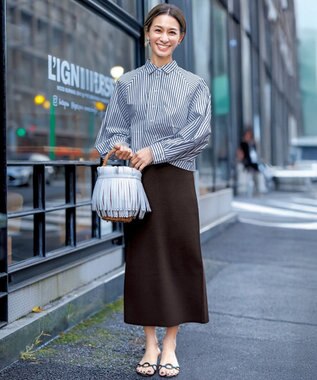 UNFILO コットンブロード フォルムシャツ ネイビーストライプ