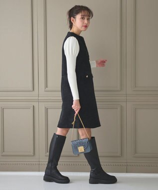 Feroux 【洗える】キーネックミディ ジャンスカ ブラック系