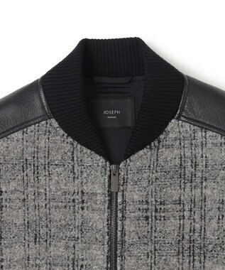 JOSEPH HOMME レザーブロックブークレ　ブルゾン ライトグレー系