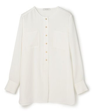 BEIGE， 【WEB限定・洗える】CLARION / ゴールド釦クルーネックブラウス White