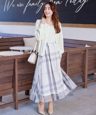 Tiaclasse 【洗える】透かし柄ニットコンビカーディガン オフホワイト