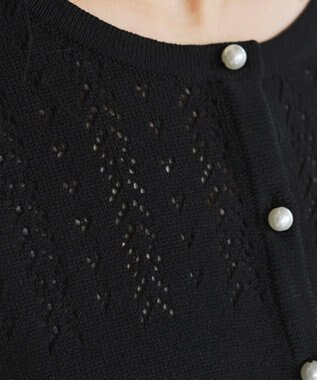 Tiaclasse 【洗える】透かし柄ニットコンビカーディガン ブラック