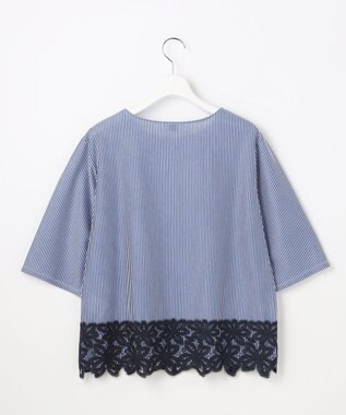 J.PRESS LADIES L 【一枚で着映え】ストライプレース クルーネック カットソー ネイビーストライプ系