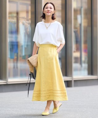 自由区 【XSサイズ～/洗える/セット可】エンブロイダリーリネン フレアスカート ライトイエロー系