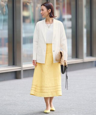 自由区 【XSサイズ～/洗える/セット可】エンブロイダリーリネン フレアスカート ライトイエロー系