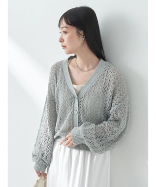 earth music&ecology ファンシーヤーンすかしニットカーディガン Sax