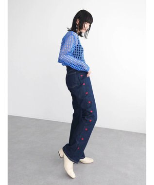 Green Parks ・Ｄｏｕｂｌｅ　Ｆｌａｇｓ　ハート刺繍フレアデニム Indigo