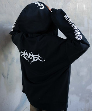 WEGO 【裏起毛/セットアップ対応】グラフィック裏起毛ZIPビッグパーカー ブラック