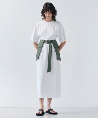 BEIGE， 【洗える】BERNARD / リネンワイドポケット付きラップベルト Olive