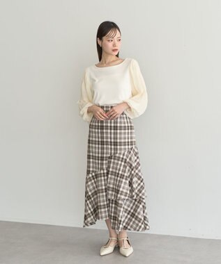earth music&ecology ティアードイレヘムスカート Check Brown