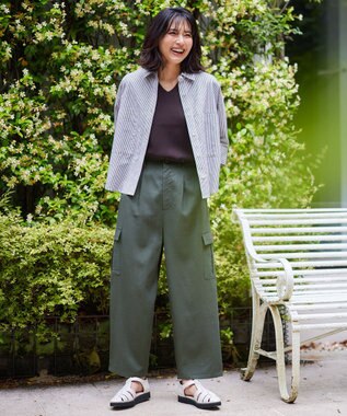 ANY 【洗濯機可能】ダブルポケット クロップドシャツ ストライプ