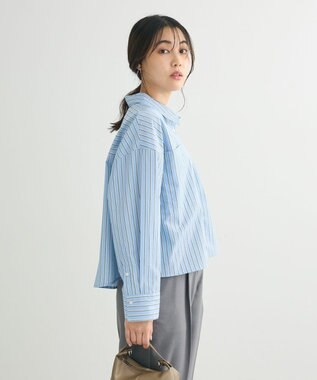 Green Parks イージーケアショート丈ストライプシャツ Blue