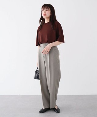 Green Parks 袖裏配色５分袖ニットプルオーバー Brown