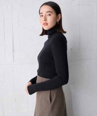 UNFILO 【吸湿発熱】リブ タートルネック ニット ブラック