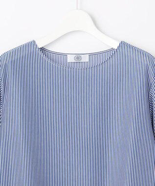 J.PRESS LADIES L 【一枚で着映え】ストライプレース クルーネック カットソー ネイビーストライプ系