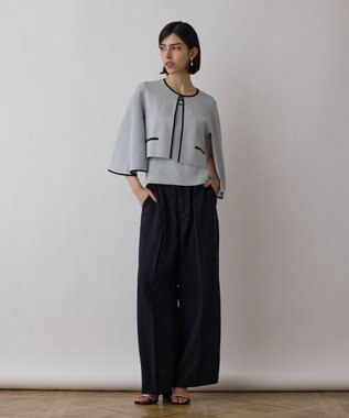 GRACE CONTINENTAL バイカラースリットニットカーディガン ブルー