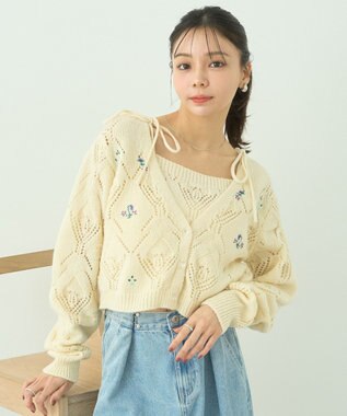 earth music&ecology ＳＥＴ２点刺繍ビスチェ＋カーディガン Ivory