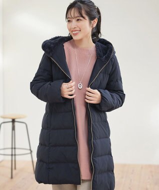 Tiaclasse フード裏エコファーダウンコート ネイビー