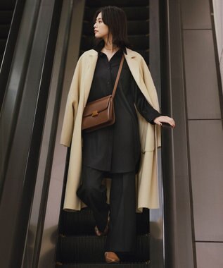 ICB L 【洗える】 ウールミルドサキソニー ロングシャツ ブラック系