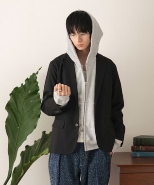 WEGO 【フォーマル/セットアップ対応】シングルテーラードジャケット ブラックストライプ