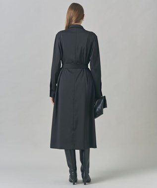 ICB L 【洗える】ストレッチダブルサテン テーラーカラー ラップワンピース ブラック系