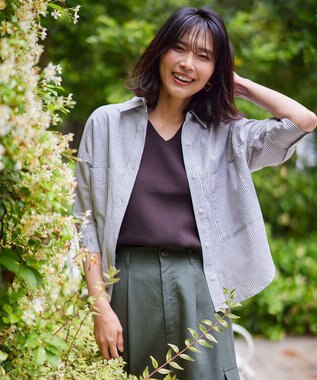 ANY 【洗濯機可能】ダブルポケット クロップドシャツ ストライプ