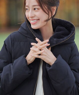 Tiaclasse フード裏エコファーダウンコート ネイビー