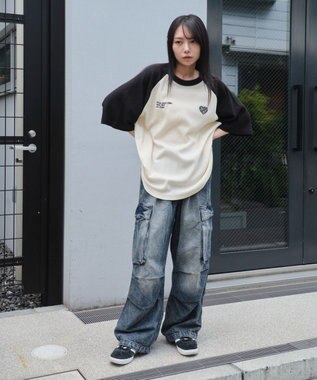 WEGO 【ユニセックス着用ITEM/MLサイズ展開】ワッフルラグランT（SS） オフホワイト