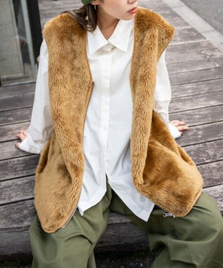 WEGO フェイクファーBIGベスト ブラウン