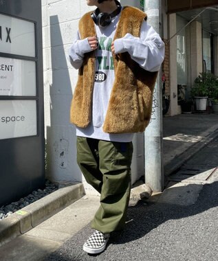 WEGO フェイクファーBIGベスト ブラウン