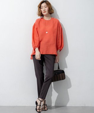 23区 【CanCam掲載】リネンレーヨンストレッチ テーパード パンツ ダークブラウン系