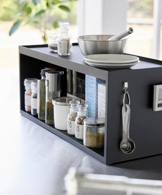 tower 前が開くキッチンカウンター上収納ラック タワー D24 ブラック ブラック