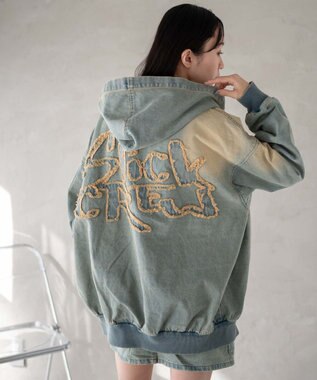 WEGO ヴィンテージウォッシュBIGフードブルゾン デニム淡加工色