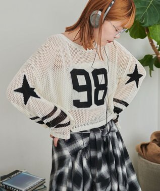 WEGO ナンバリングメッシュショートニット ブラック