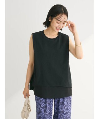 Green Parks 異素材レイヤードノースリーブブラウス Black