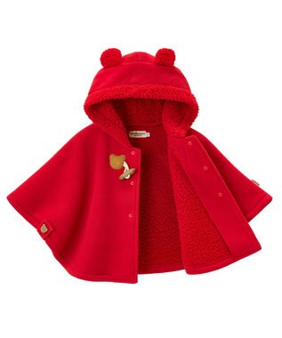 MIKI HOUSE HOT BISCUITS 【70-90cm】 お耳付きボアフリース ダッフルマント 赤