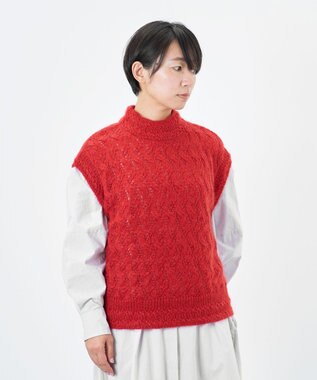 muuc 〈高品質シルク＆アンゴラモヘア〉模様編み ボトルネックベスト レッド