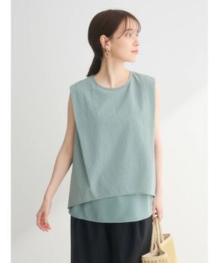 Green Parks 異素材レイヤードノースリーブブラウス Green