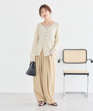 earth music&ecology バイカラーハリヌキカーディガン Ivory