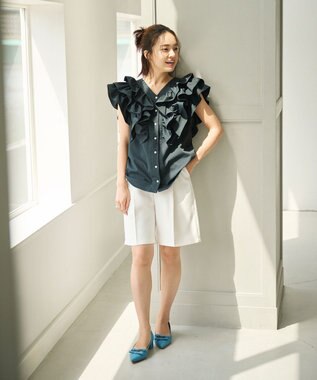 #Newans ラッフルフリルブラウス ネイビー