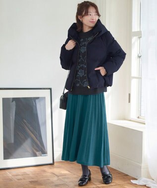 Tiaclasse L 【洗える】フラワージャガードニットトップス ネイビー