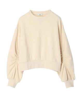 earth music&ecology クルーネック袖シャーリングスウェット Light Beige