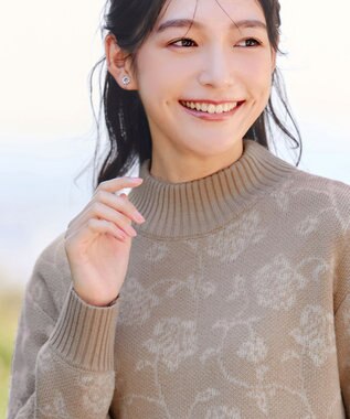 Tiaclasse L 【洗える】フラワージャガードニットトップス ベージュ
