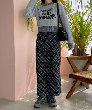 WEGO フラッフィーグラフィックちびニット 杢グレー