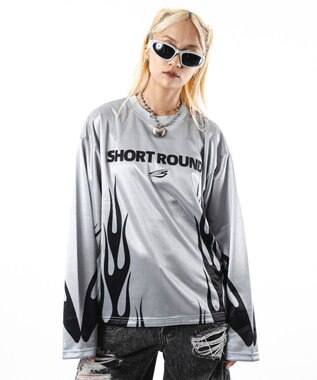 WEGO 【ユニセックス着用ITEM】ファイヤーパターンゲームロゴT（長袖） グレー