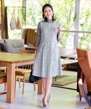 Tiaclasse 【洗える】大人華やかなツイードワンピース オフホワイト