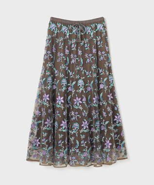 GRACE CONTINENTAL サラサ刺繍チュールスカート カーキ